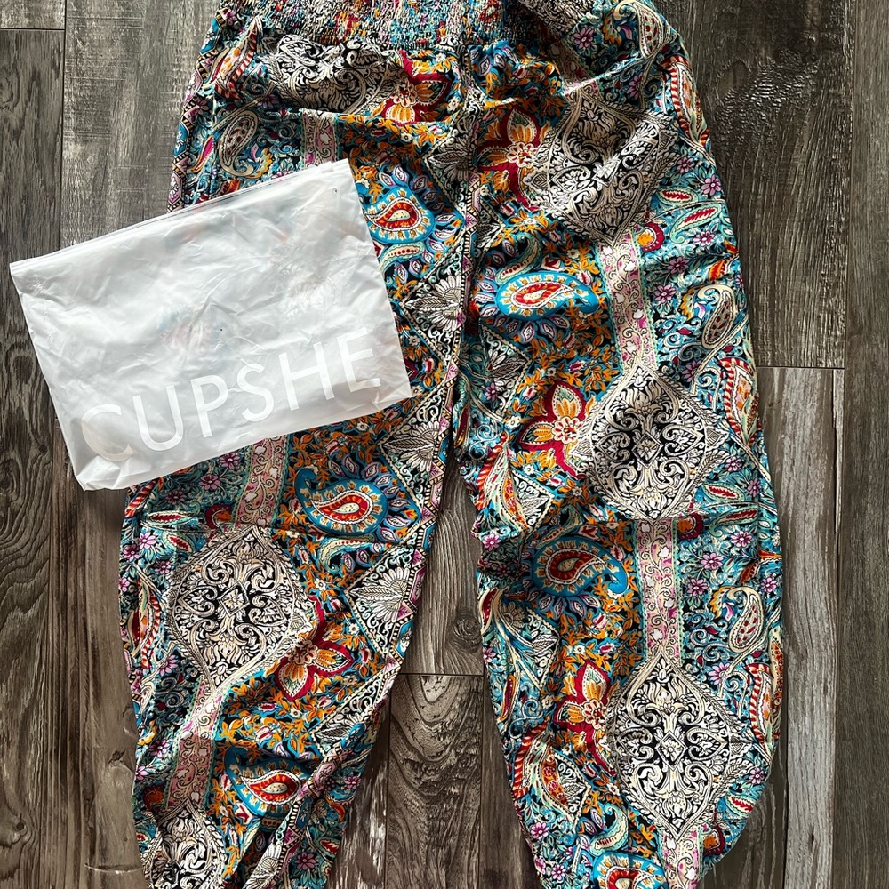 Cupshe Paisley Smocked Waist Tapered Leg Cover-Up Pants - Picture 7 of 10